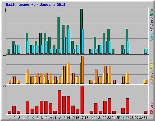 Daily usage for January 2013
